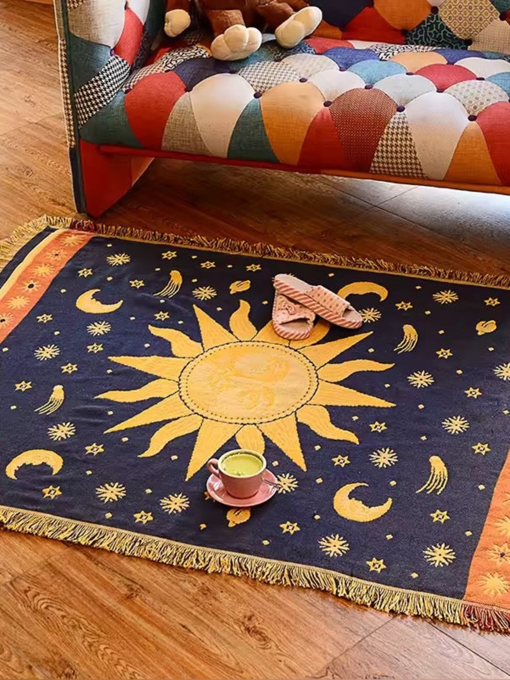 🆕 Celestial Boho Sun & Stars Woven Fringe Throw Blanket